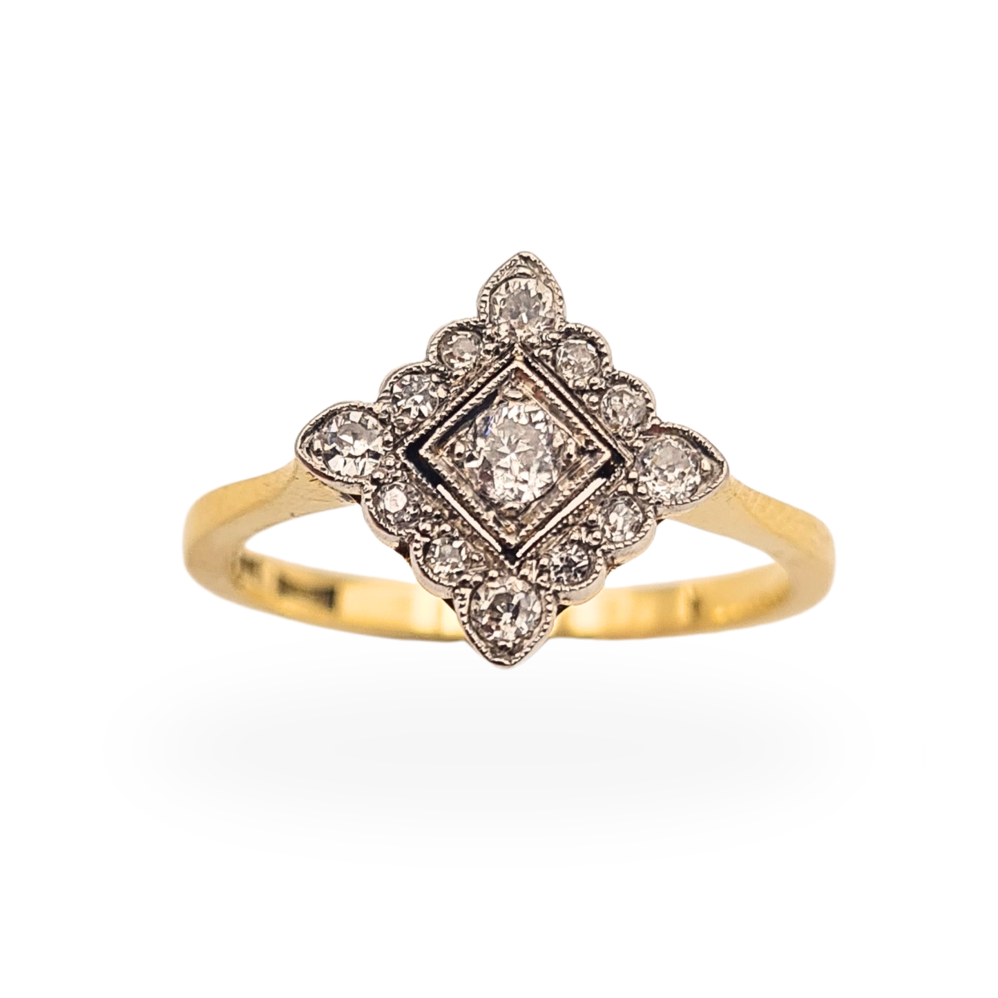 18ct Gold Art Deco  Diamond Cluster Ring UK P1/2 US 7.75