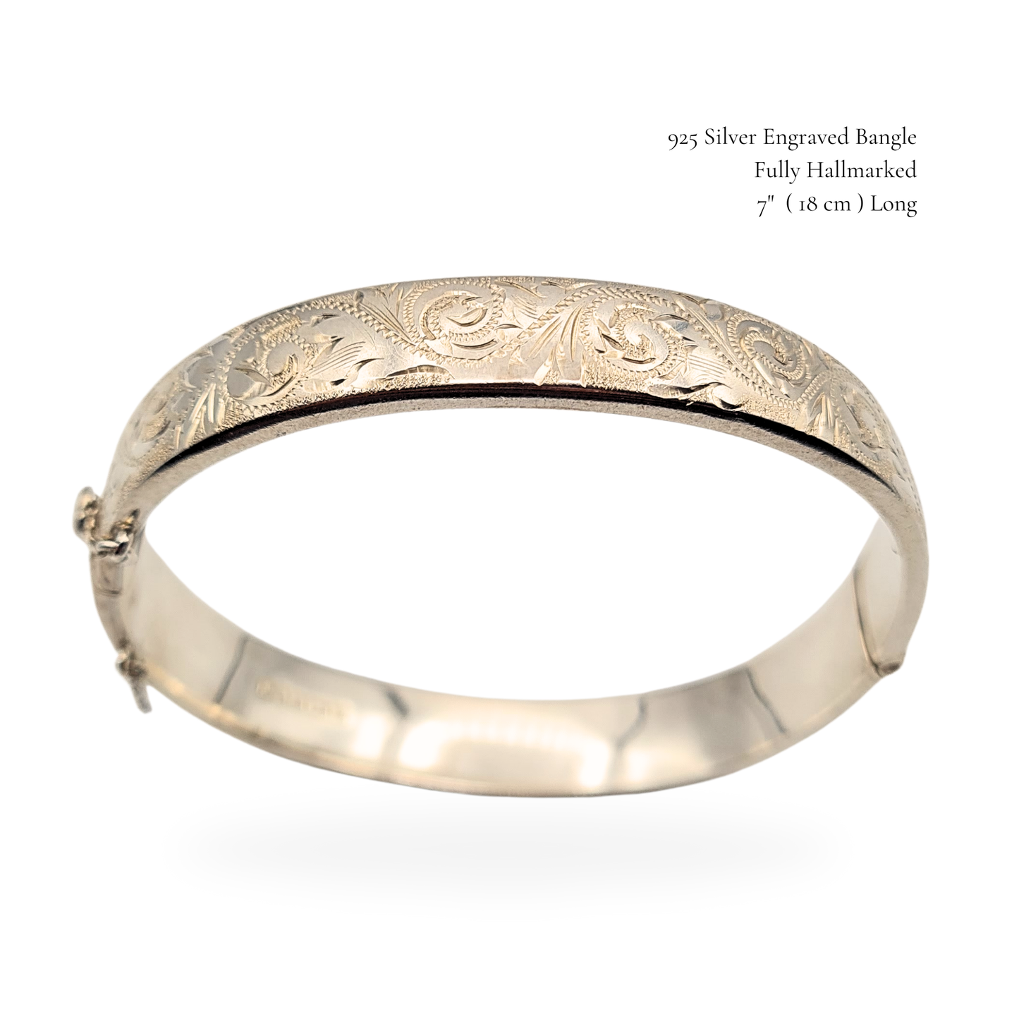 7"  Silver Engraved Bangle, Birmingham 1992, Opening Hindge