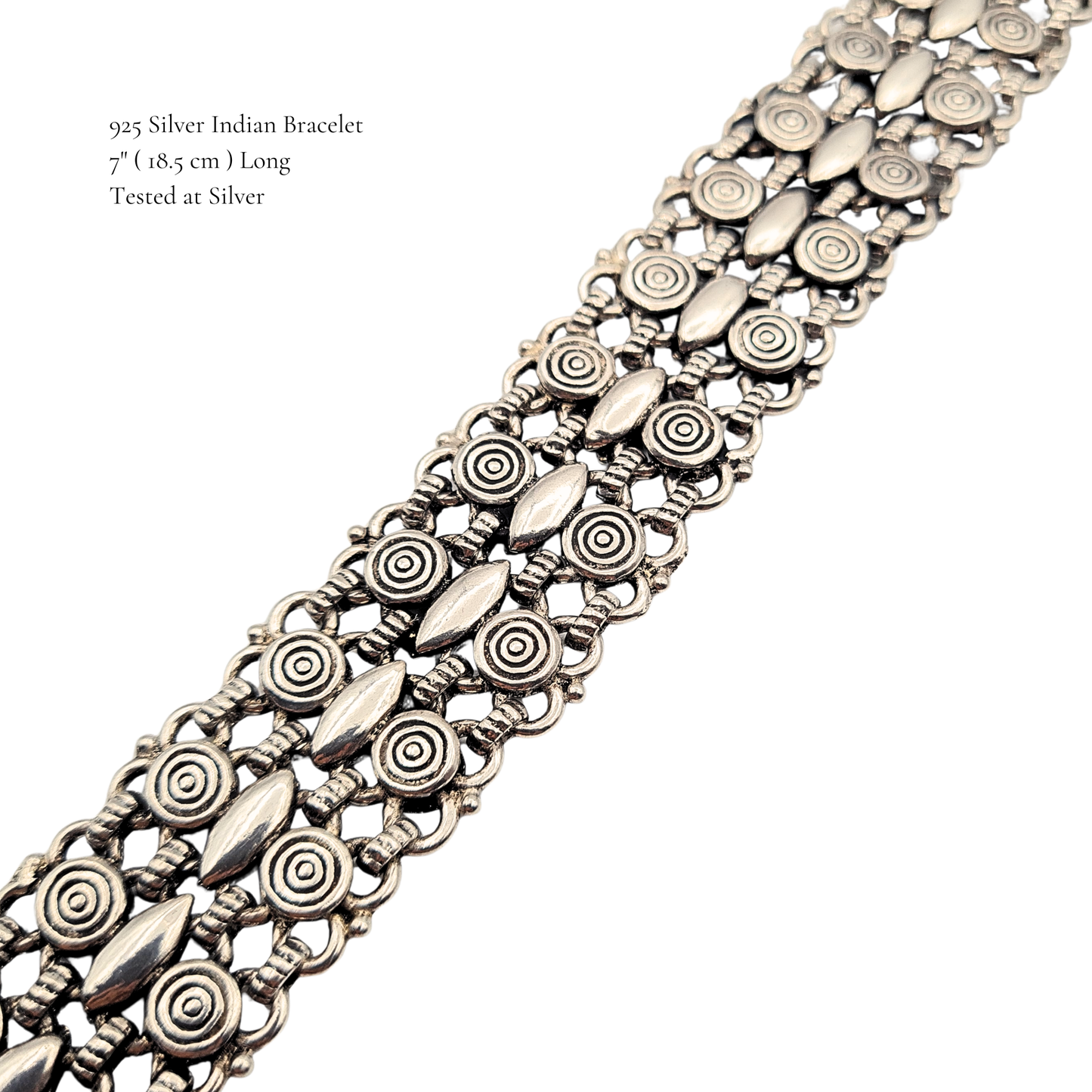7" Long 800 Silver Wide Bracelet, Swirl Link Chunky, Unique bracelet
