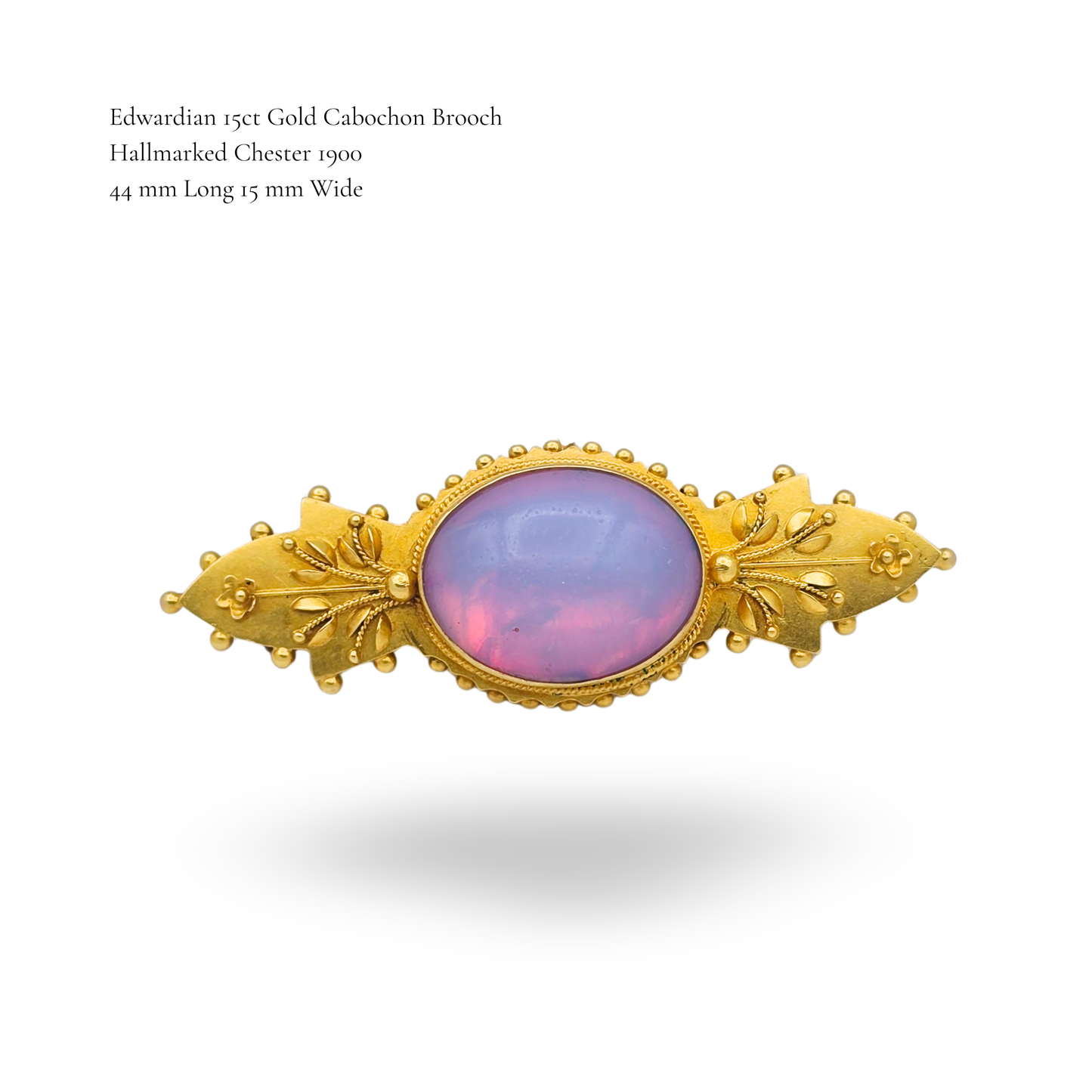 Ornate Edwardian 15ct Gold Cabochon Brooch,  Chester 1900