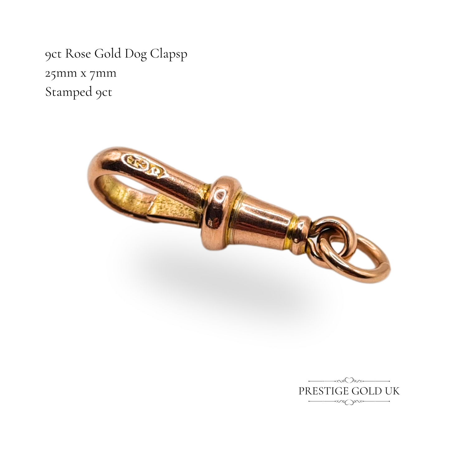 9ct Rose Gold Dog Clasp 25mm 1.83g Stamped Antique Clip Hook