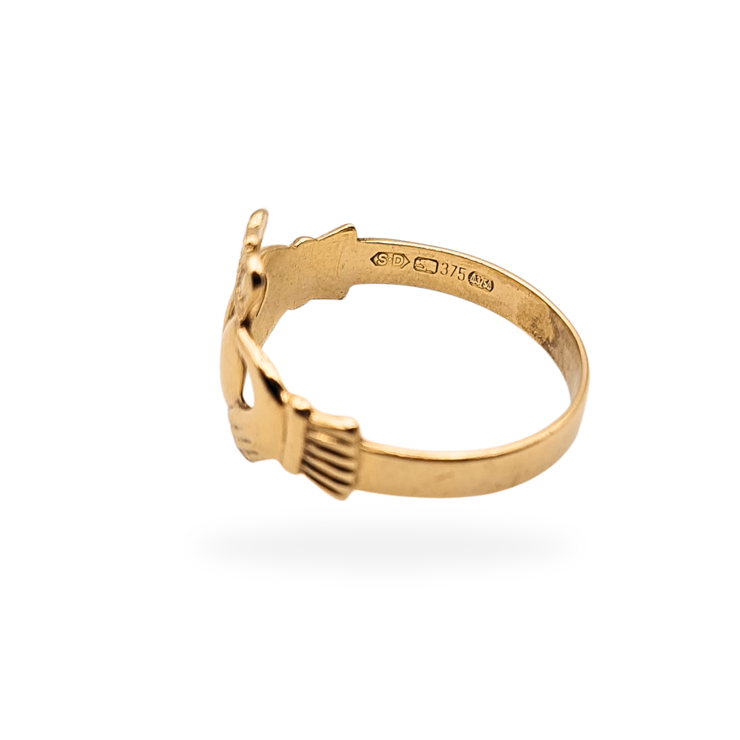 9ct Solid Gold Claddagh Ring, Fully Hallmarked, UK O US 7 1/4