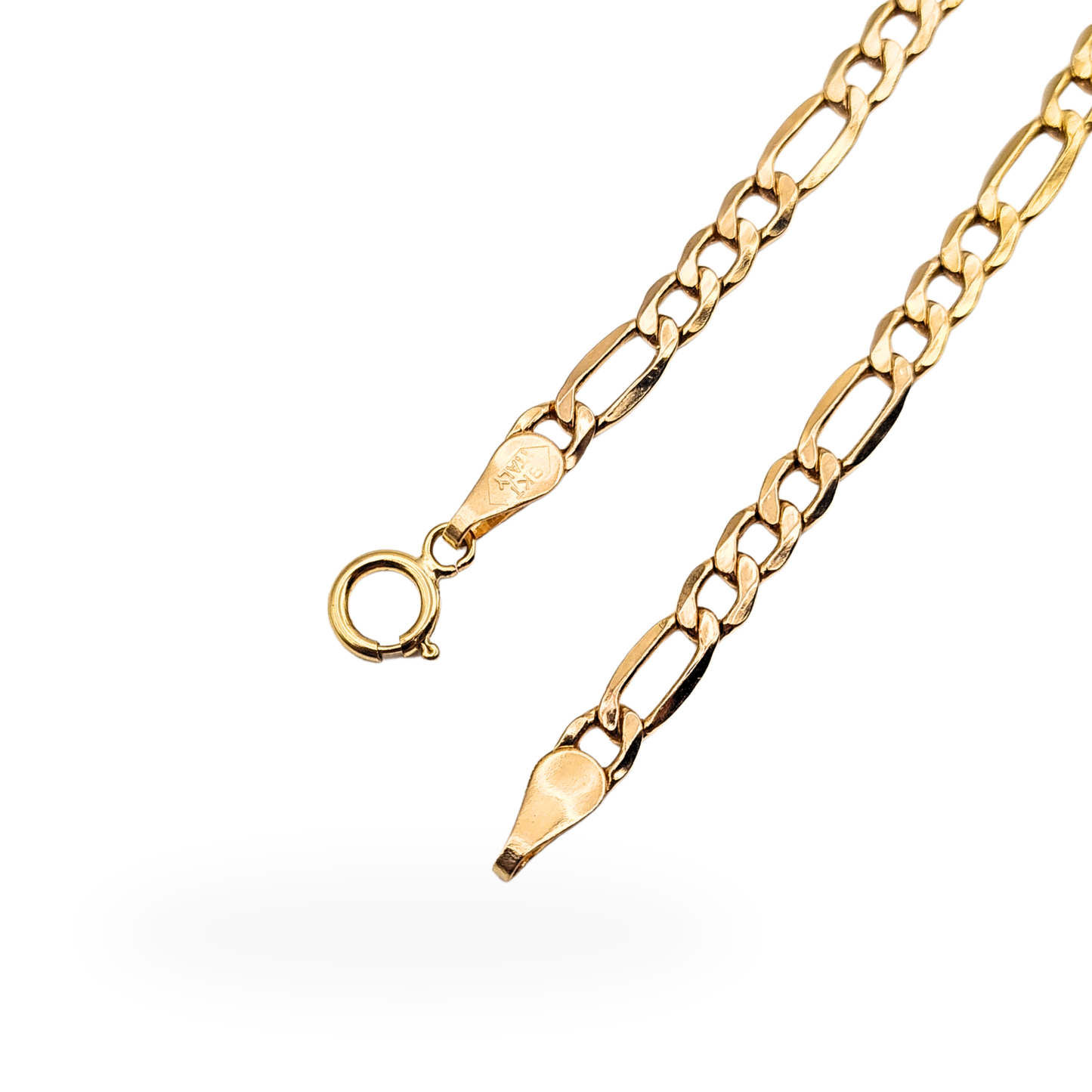 7" Long Gold Figaro Bracelet,  18.5cm, 3+2 Link Chain, British Hallmarked