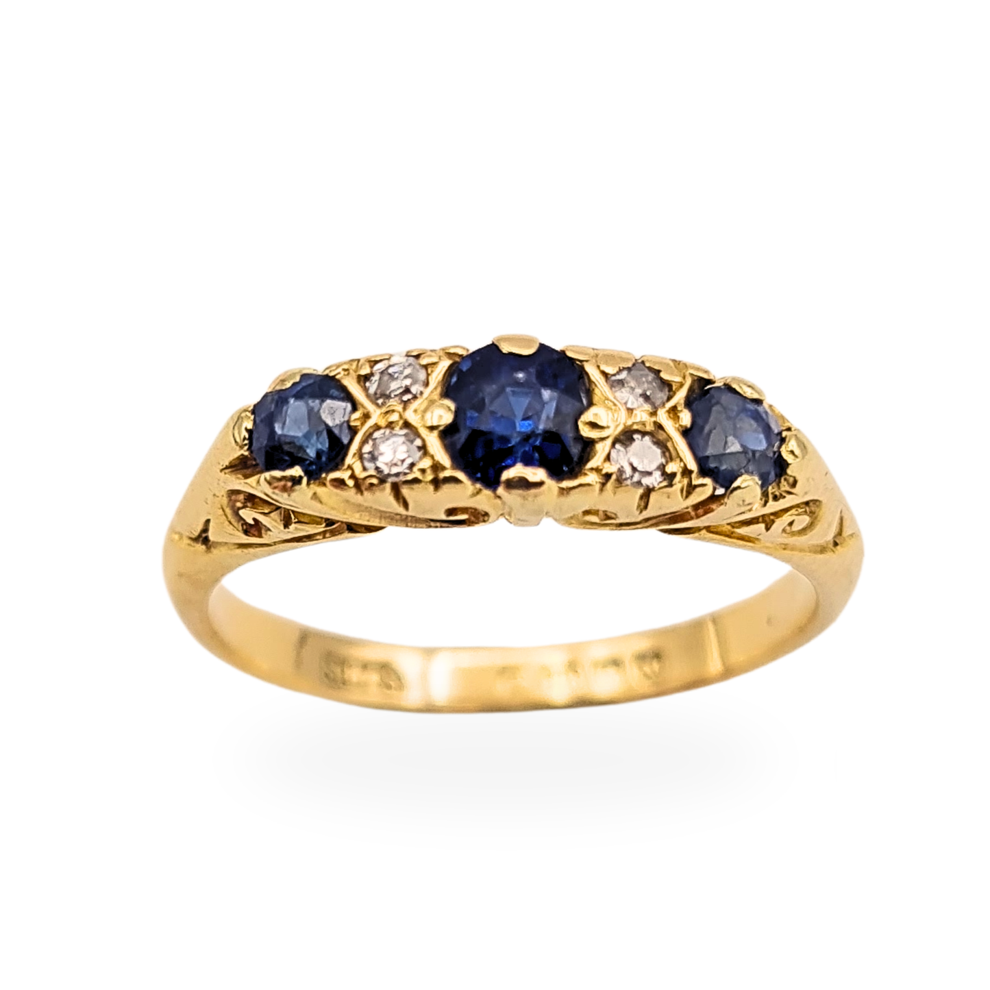 Antique 18ct Gold Sapphire Diamond Ring 1922 Hallmarked Size K 1/2
