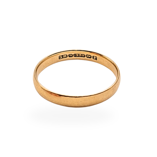 1930's 9ct Gold Wedding Band, Birmingham Hallmark, Size J 1/2 US 5 1/4