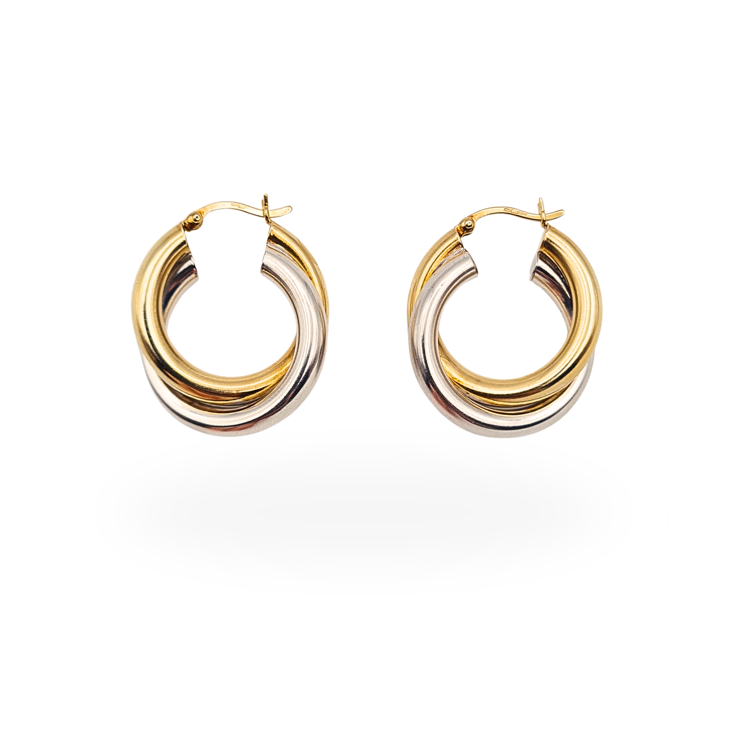 Large 9ct Gold Two Tone Creole Hoop Earrings Chunky Twist Gold Hallmarked