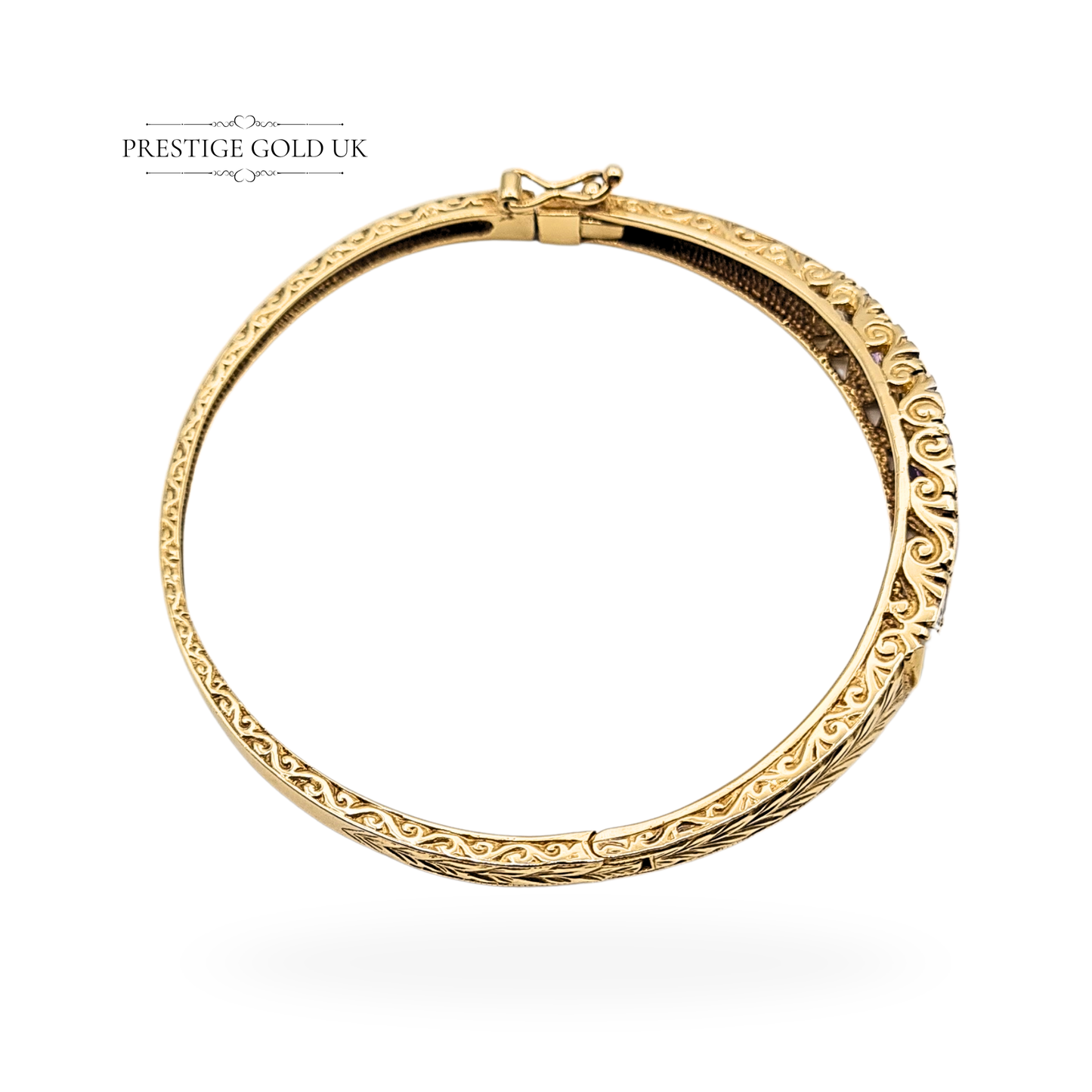 9ct Gold Amethyst Opal Diamond Bangle, 6 1/2" (16cm) 12.73g