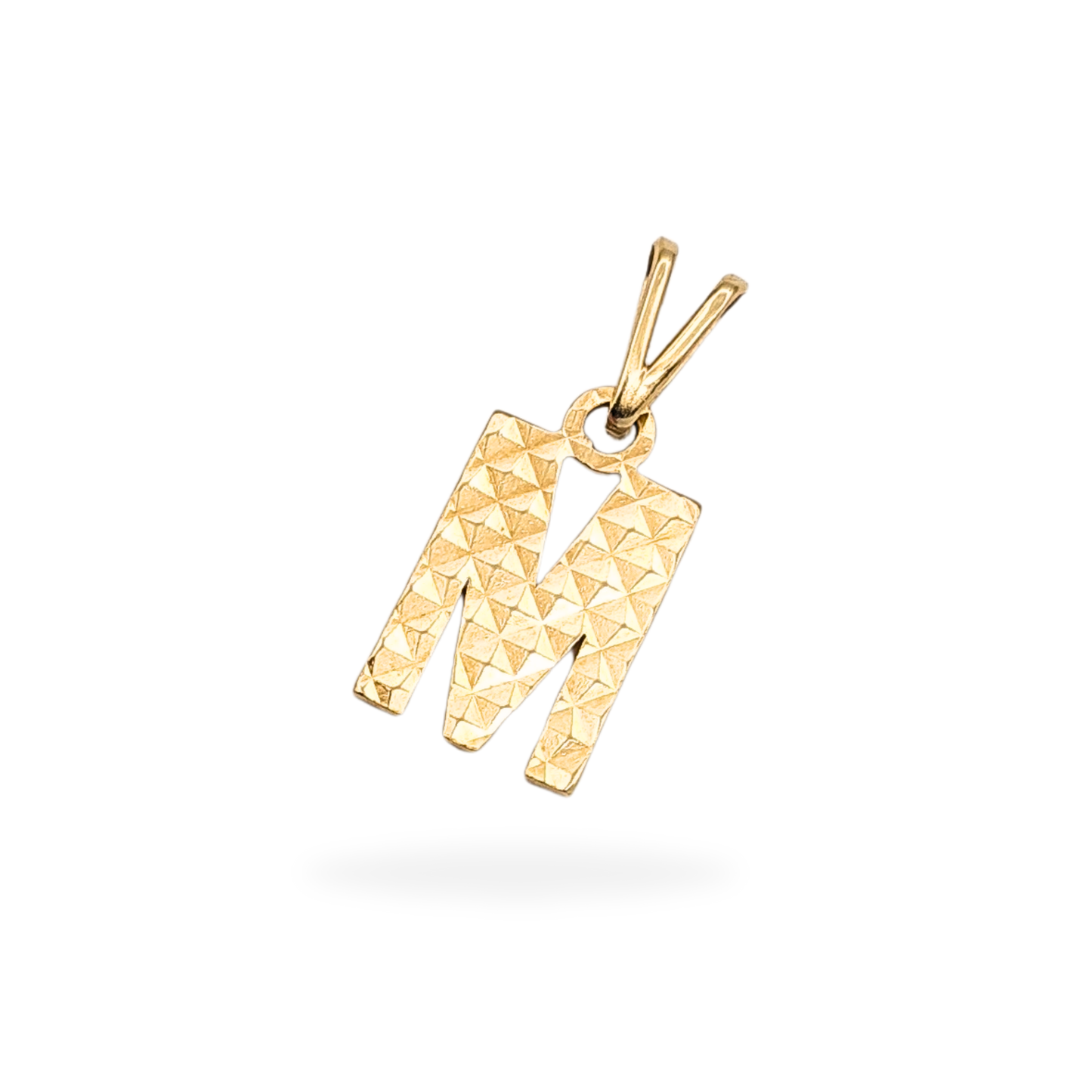 9ct Gold Letter M Pendant, Textured, Hallmarked