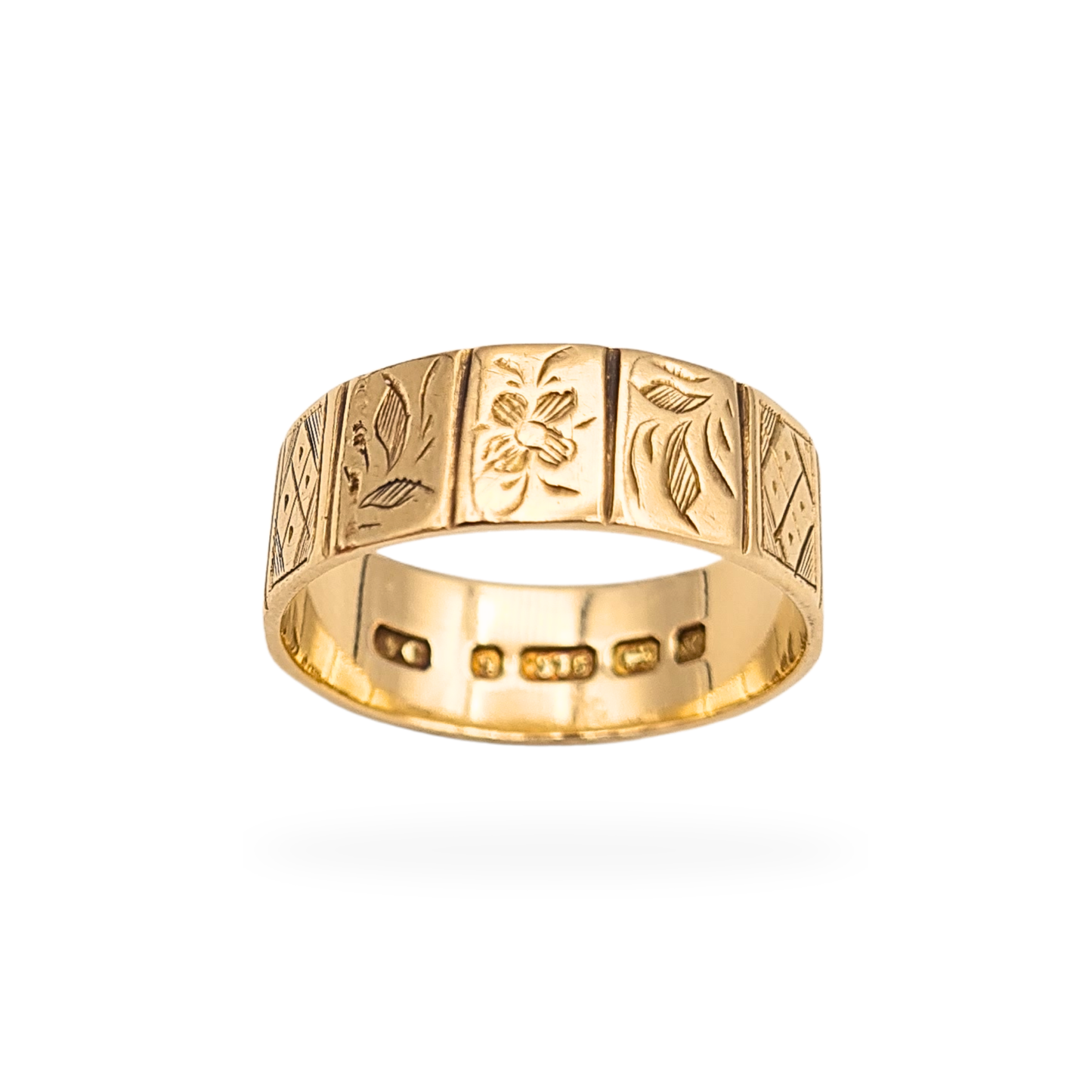 Antique 9ct Gold Floral Panel Ring, Birmingham 1922, P 1/2