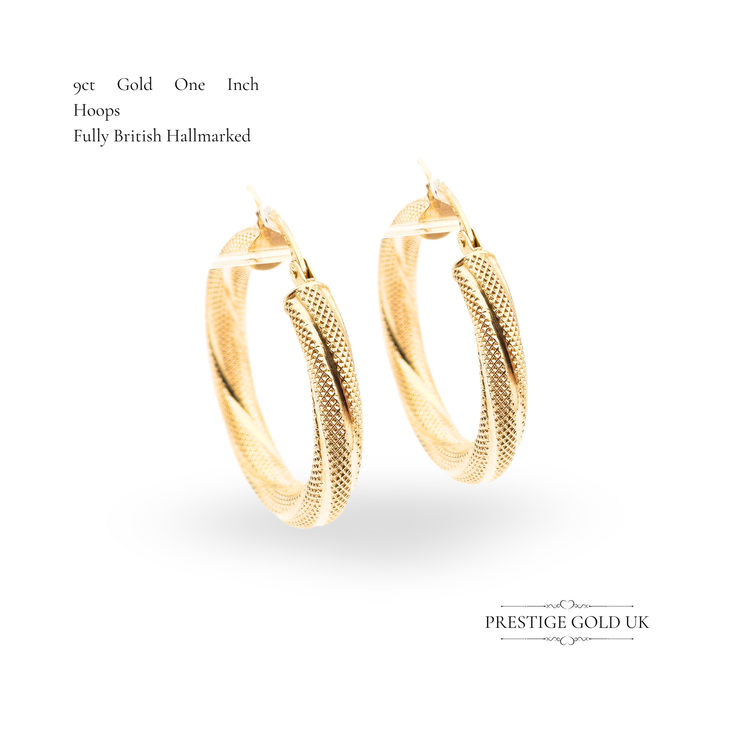 9ct Gold Large Round Flip Top Hoop Earrings, Two-Tone Textured Design