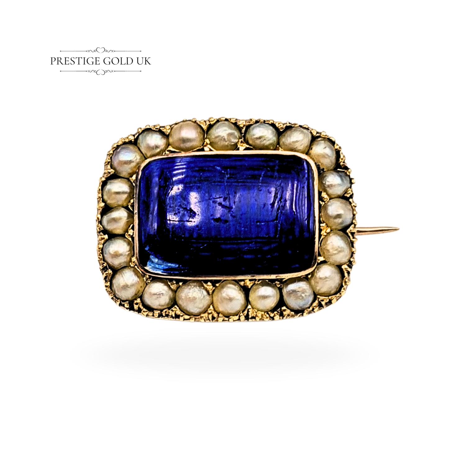 Clearance Item Small 9ct Gold Antique Brooch, Blue Enamel & Natural Pearls