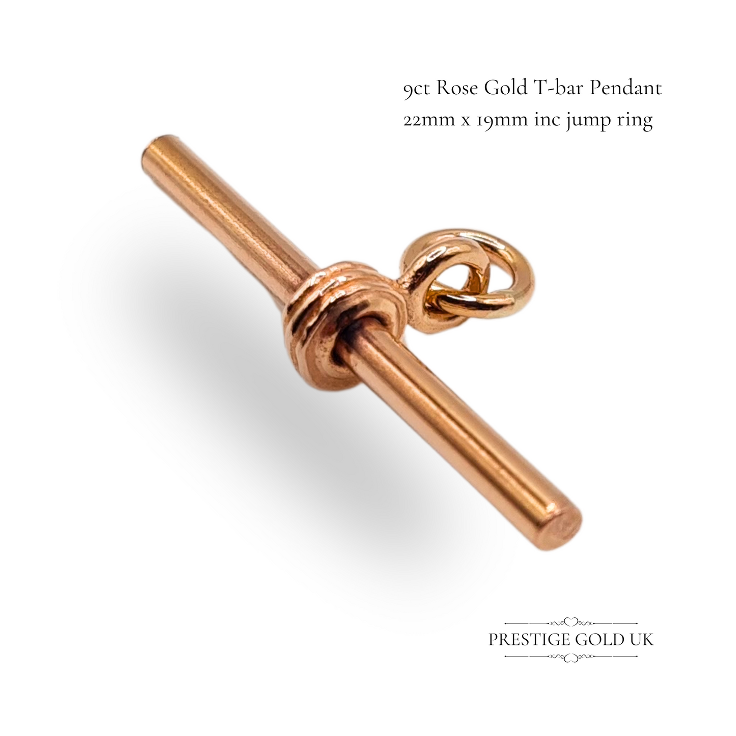 9ct Rose Gold T-Bar Pendant 22mm x 19mm With Jump Ring Vintage Solid Bar