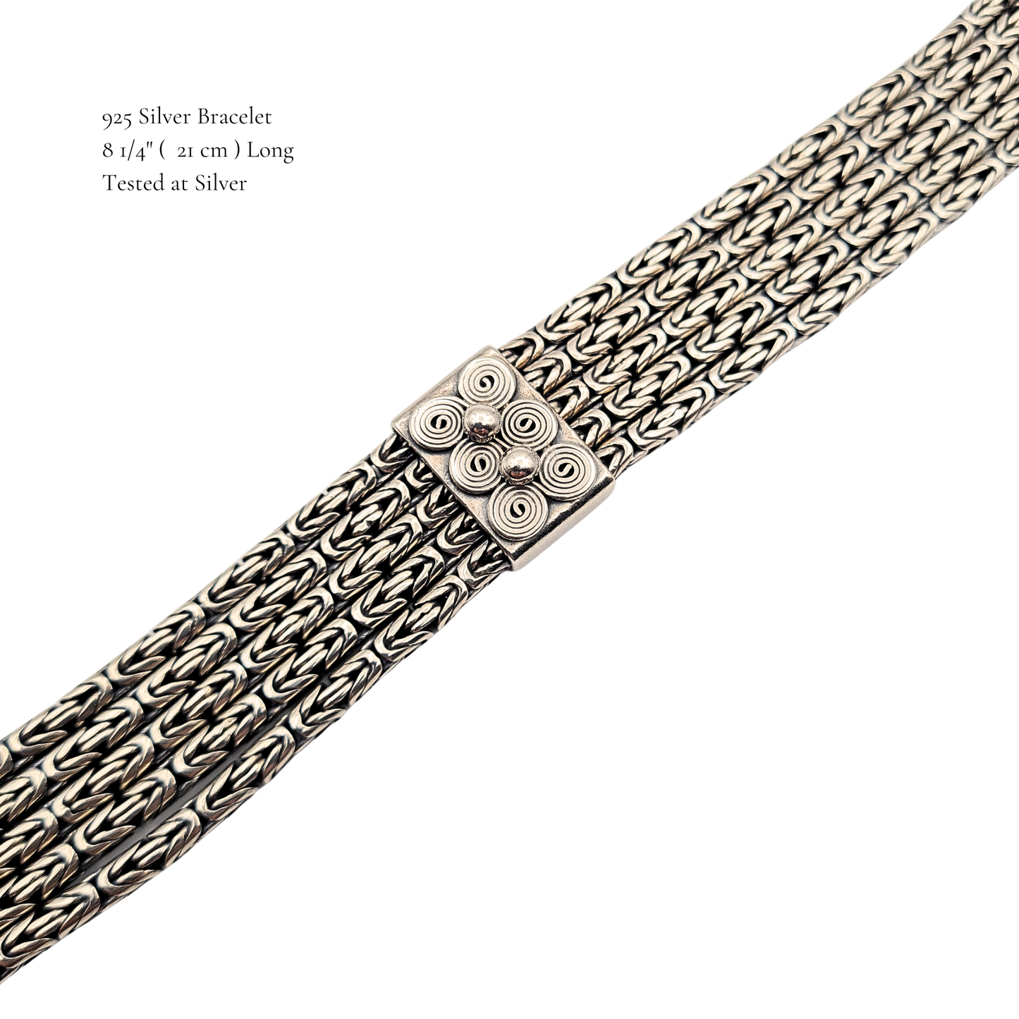 925 Silver Multi Strand Bracelet, Bali Fox Tail, 8.25”, 21mm Wide