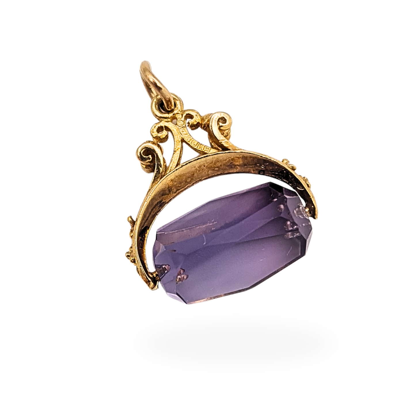 Small 9ct Gold Amethyst Spinning Fob Pendant, London 1969