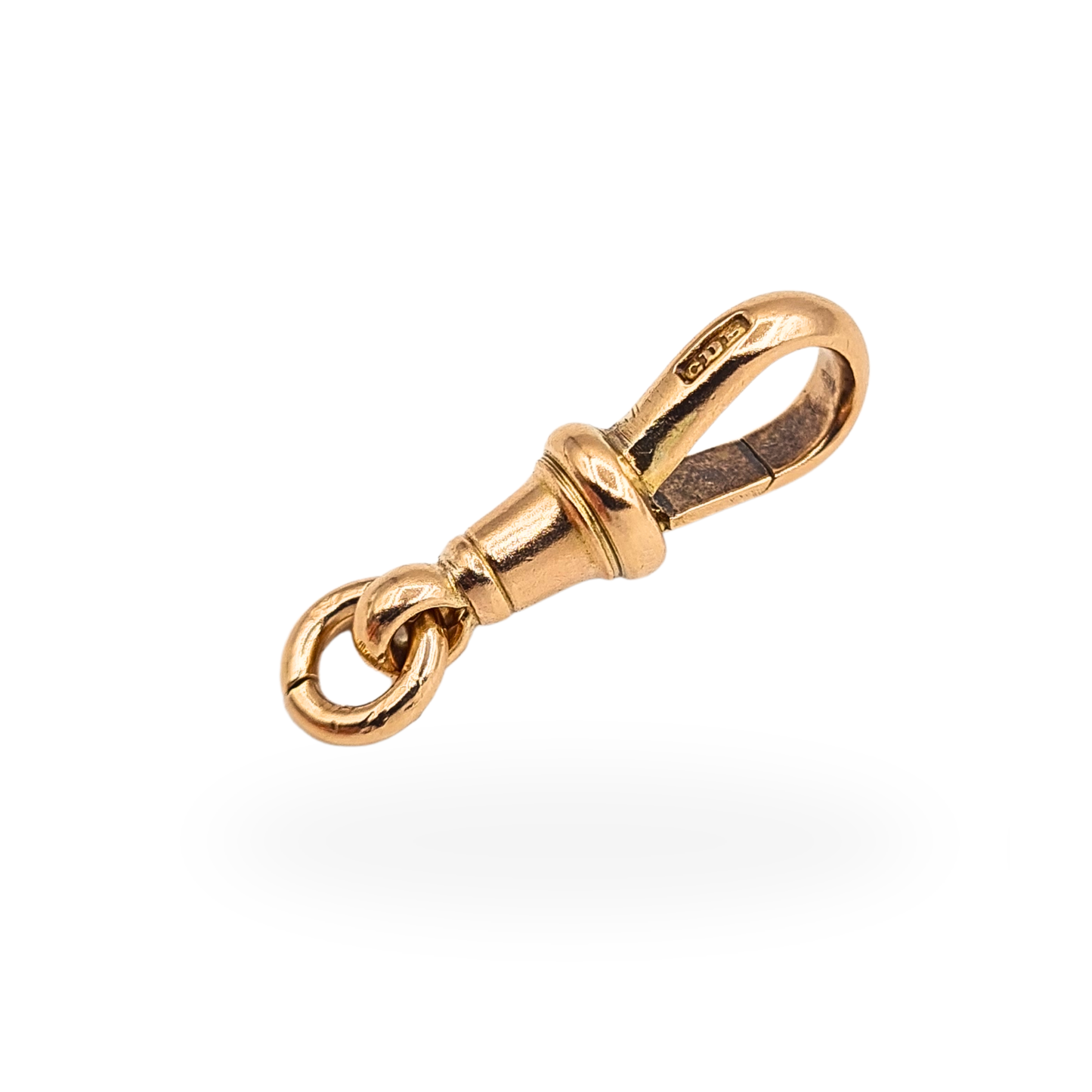 Antique 9ct rose gold Albert chain dog clip with swivel fitting, stamped 9.375, fully tested, 22mm long.