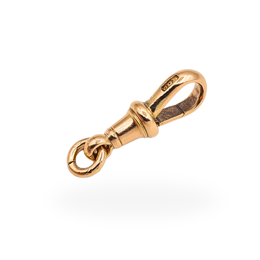 Antique 9ct rose gold Albert chain dog clip with swivel fitting, stamped 9.375, fully tested, 22mm long.