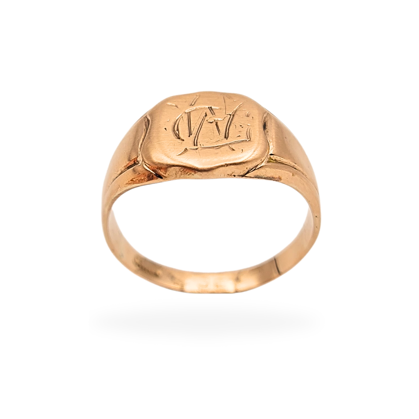 Clearance  Antique 9ct Rose Gold Signet Ring, Hand Engraved, UK O 1/2