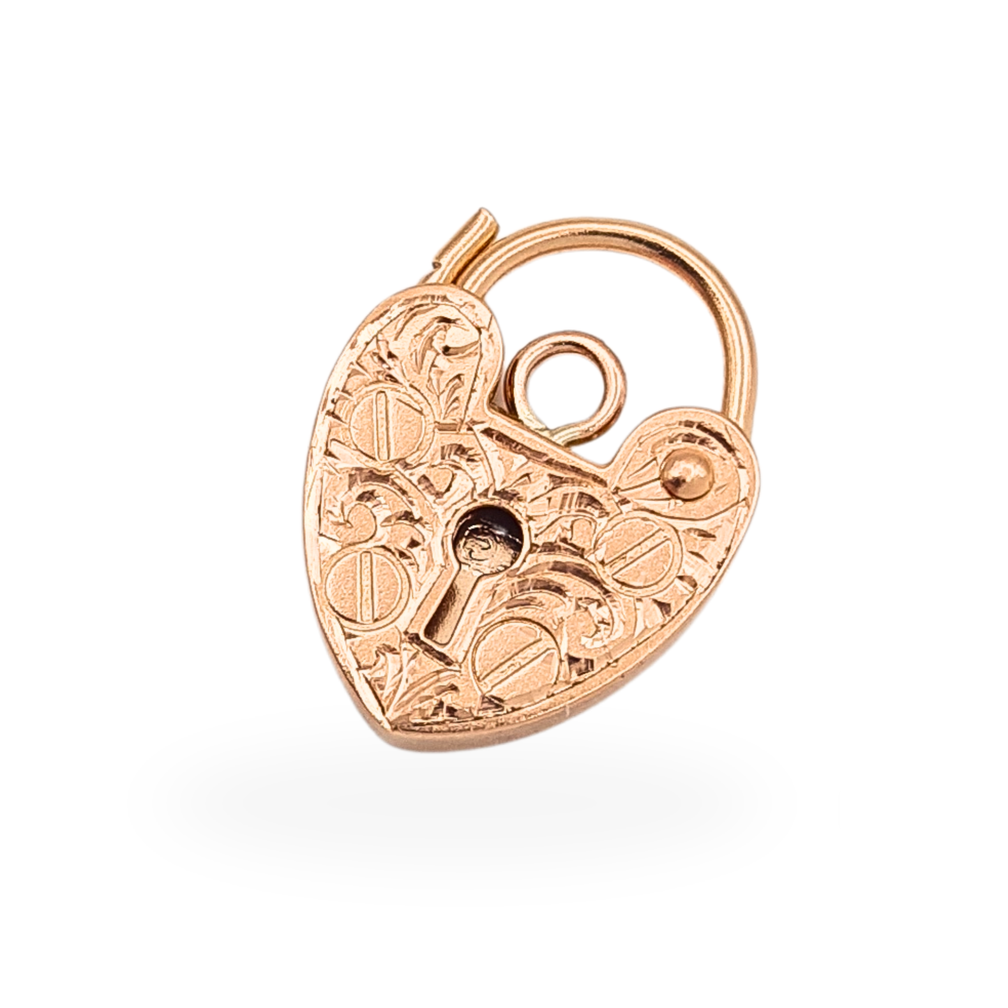 Tiny 9ct Rose Gold Heart Padlock 17mm Fully Hallmarked Engraved Leaf Clasp