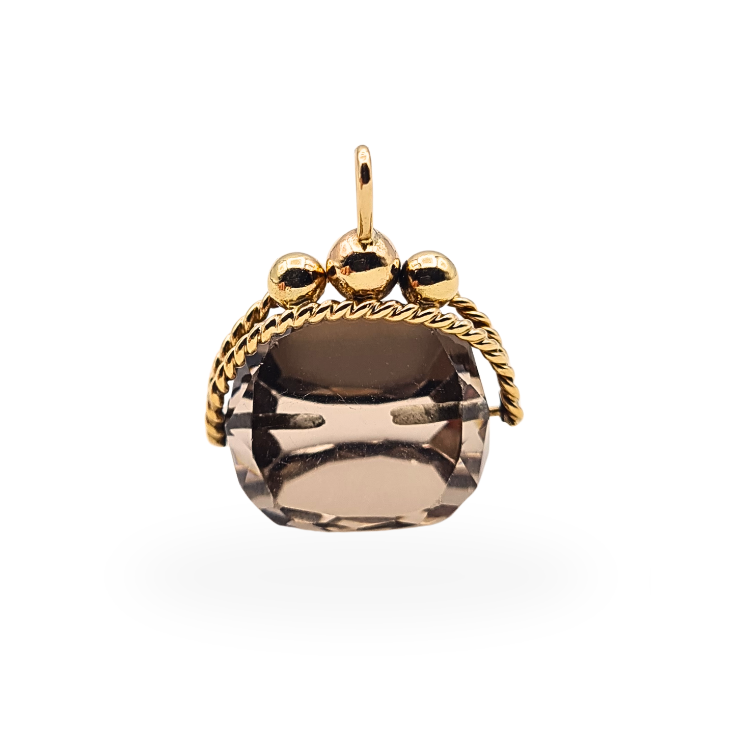 9ct Gold Smoky Quartz Spinning Fob Pendant Twist Mount