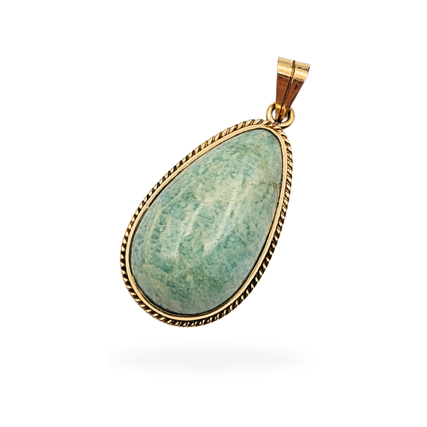 Large 9ct Gold Green Gem Pendant, Teardrop Cabochon