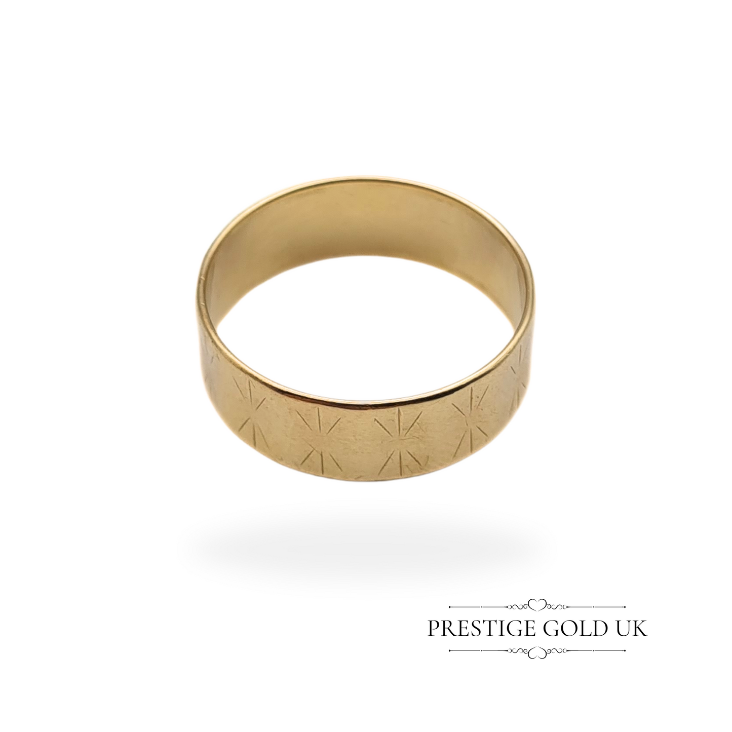 Vintage 9ct Gold Star-Patterned Ring, Fully British Hallmarked London 1964, UK Q US 8.25 Euro 58
