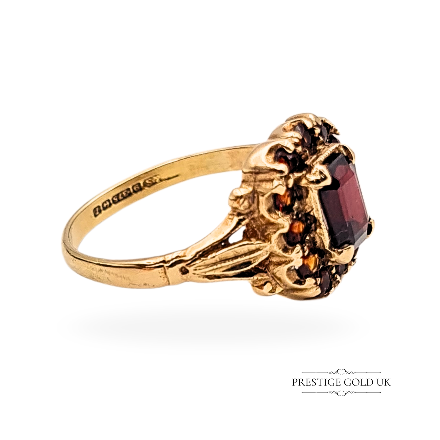 Gold Large Garnet Cluster Ring, Vintage Victorian-style Ring UK O 1/2 US 7 1/4
