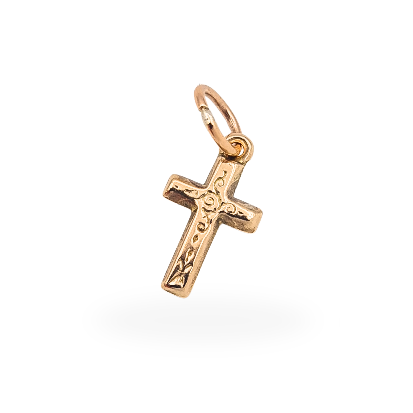 9ct Gold Tiny Cross Charm Pendant Engraved Crucifix