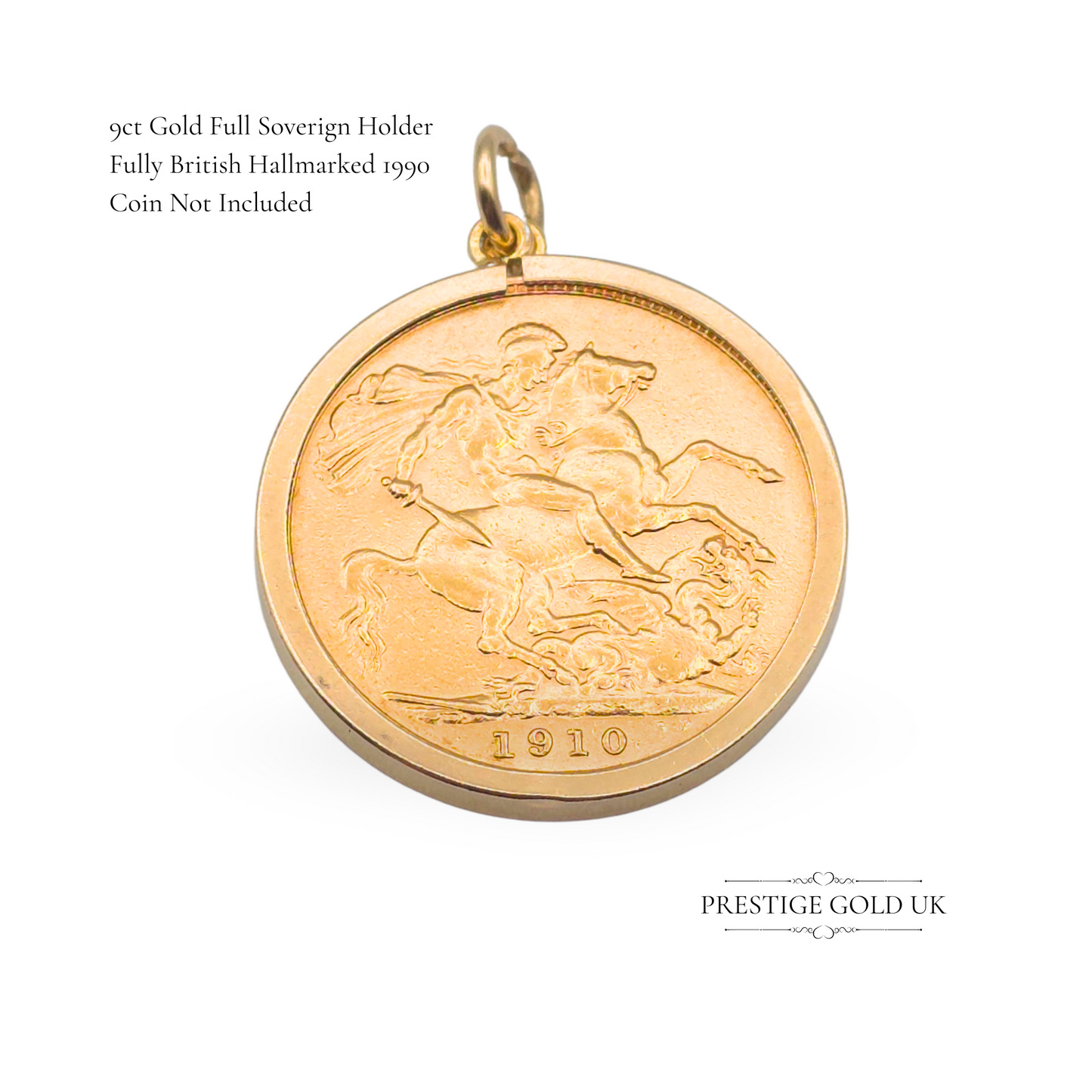 Vintage 9ct Gold Full Sovereign Holder Pendant, Fully British Hallmarked Birmingham 1990
