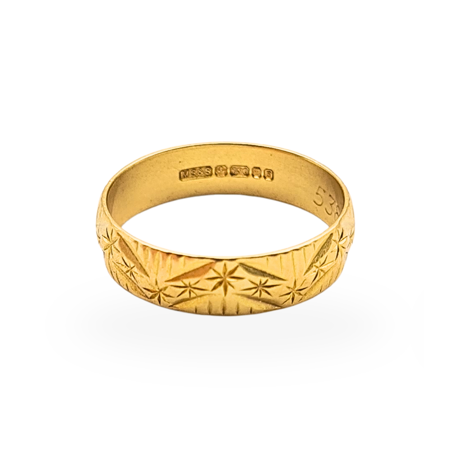 18ct Gold Engraved Wedding Band 1976 Hallmarked Star Pattern UK O1/2 US 7.5