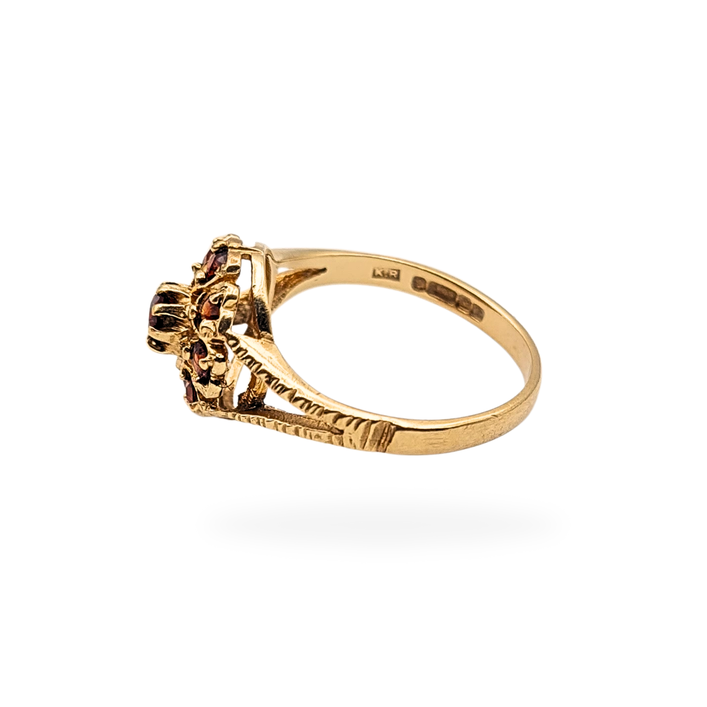 9ct Gold Garnet Cluster Ring 1970 Birmingham Hallmark UK K 1/2