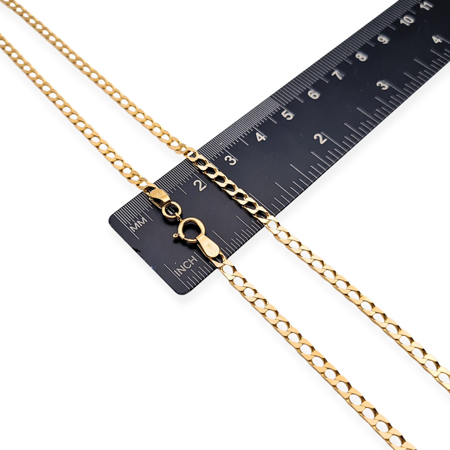 26" Long 9ct Gold Flat Curb Chain Necklace, Spring Clasp