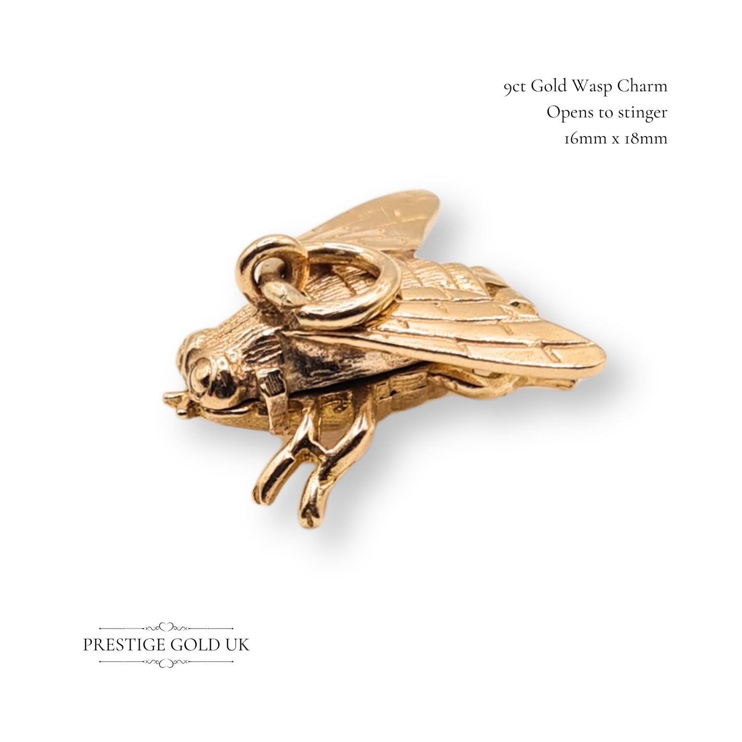 Opening 9ct Gold Fly Charm, 1980's Quirky  Solid Detailed Fly Charm