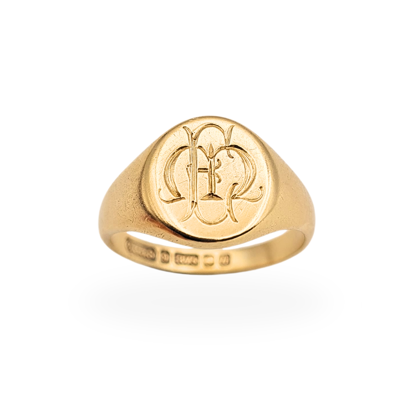 Solid 9ct Gold Signet Ring Birmingham 1969 Engraved Initial UK I¼ US 4.5