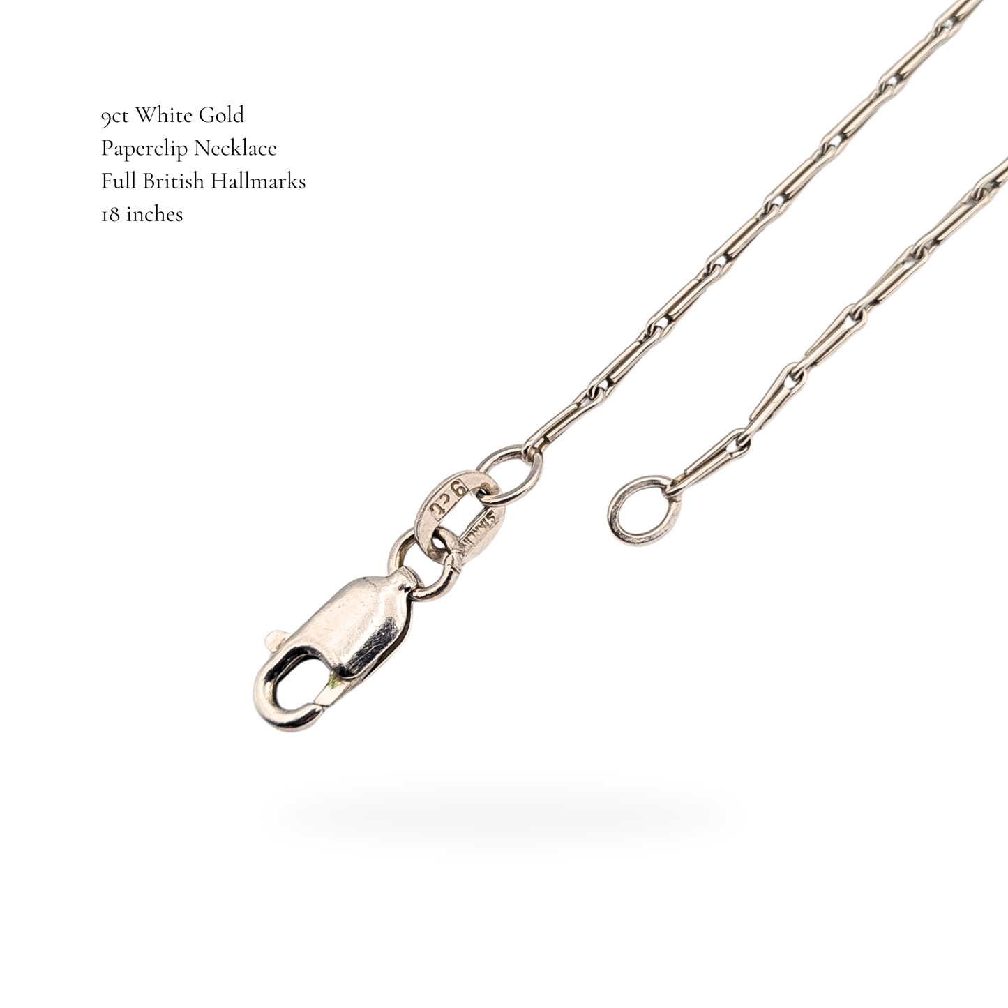 9ct White Gold Paperclip Chain Necklace, 18 Inch, Hallmarked