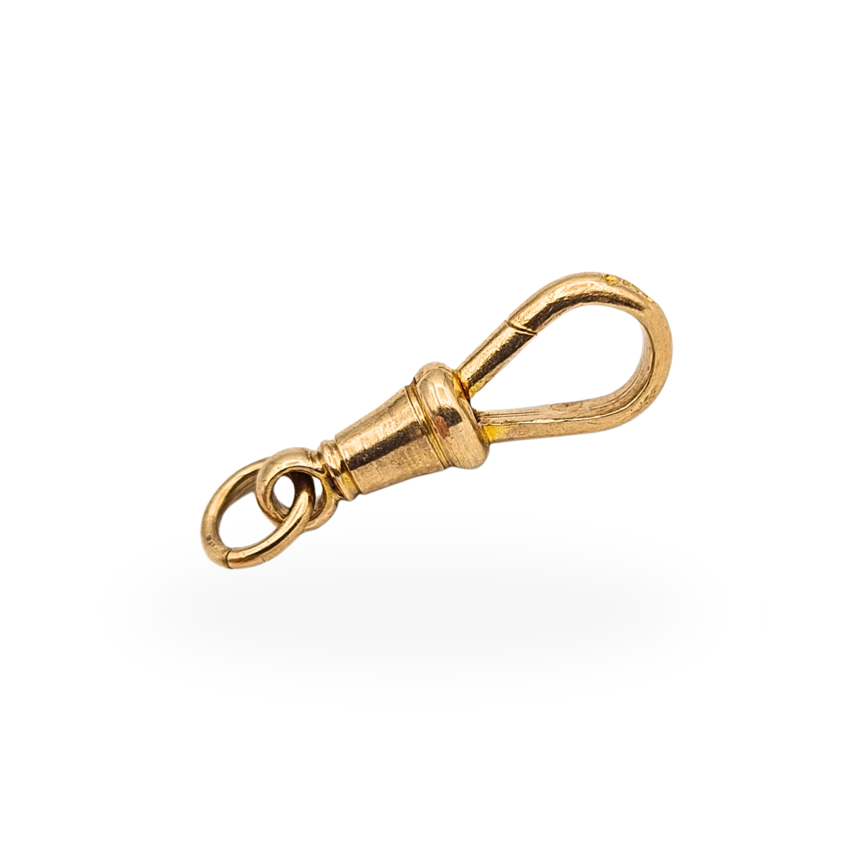 9ct solid yellow gold 20mm Albert chain dog clip clasp with secure return spring and 6mm open jump ring, stamped 9.375 and tested as 9ct gold