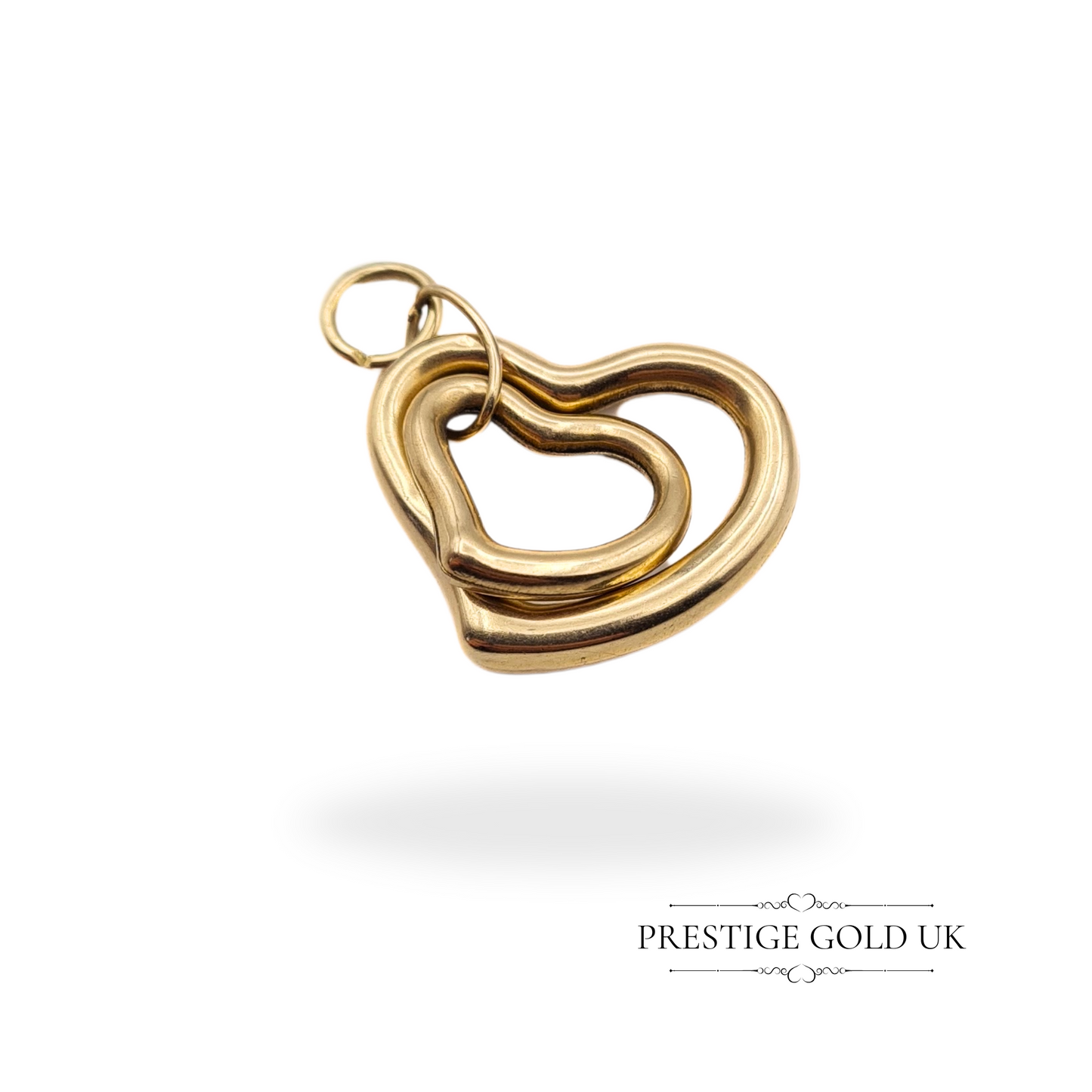 Vintage 9ct Gold Twin Hollow Heart Pendant, Large Two Heart Pendant ,