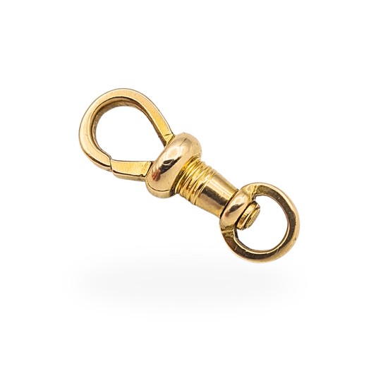 Solid 9ct yellow gold Albert chain dog clip with fixed fitting and secure spring mechanism, fully tested, measuring 20mm long.