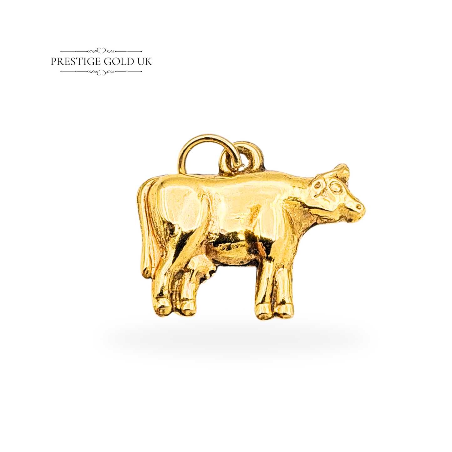 9ct Gold Cow Charm, 1970's Puffy Miniature Farm Animal Pendant