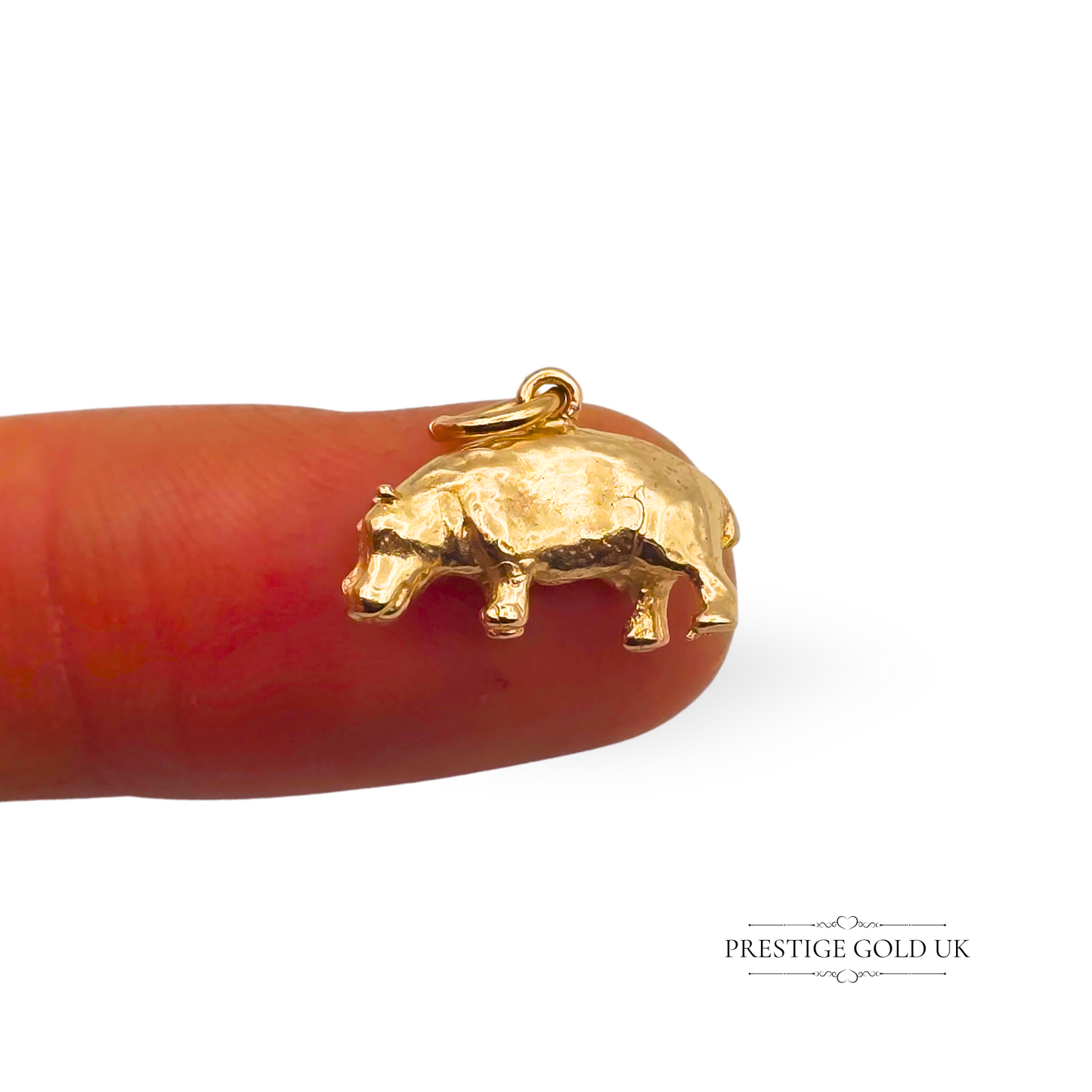 9ct Gold Hippo Charm Pendant, Solid 9k Gold, Small Realistic Hippopotamus