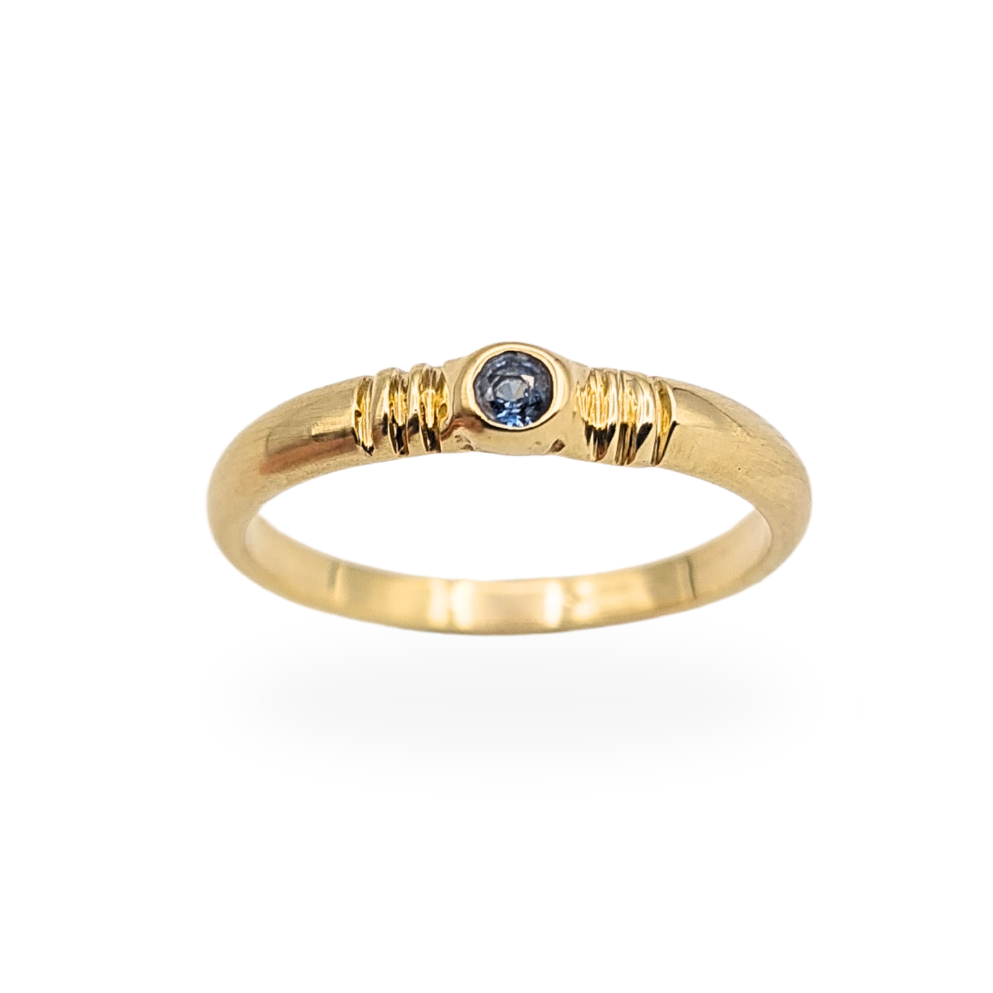 9ct Gold Sapphire Ring Bezel Set Blue Stone UK L US 6 Small Pinky Ring