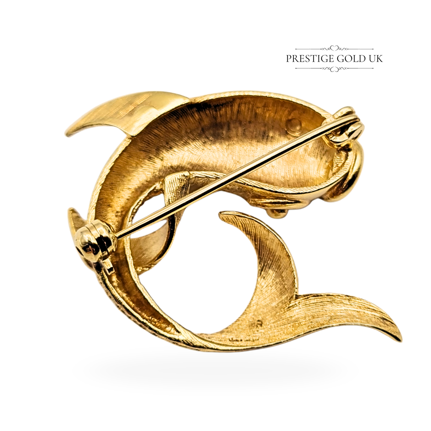 Large 9ct Gold Koi Carp Brooch, Ornate Fish Pin With Secure Clasp