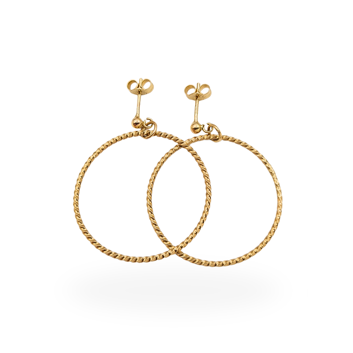 Simple 9ct Gold Twist Wire Hoop Earrings 30mm Skinny Hoops
