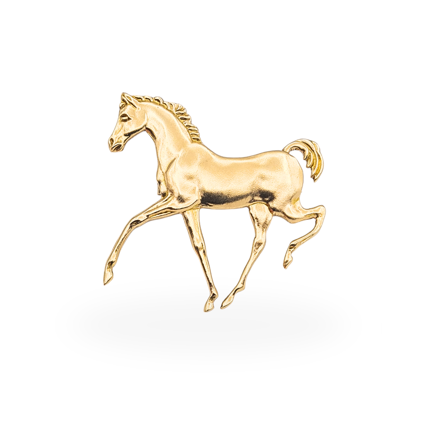 Large 9ct Gold Solid Horse Brooch Birmingham 1986 Satin Equestrian Pin
