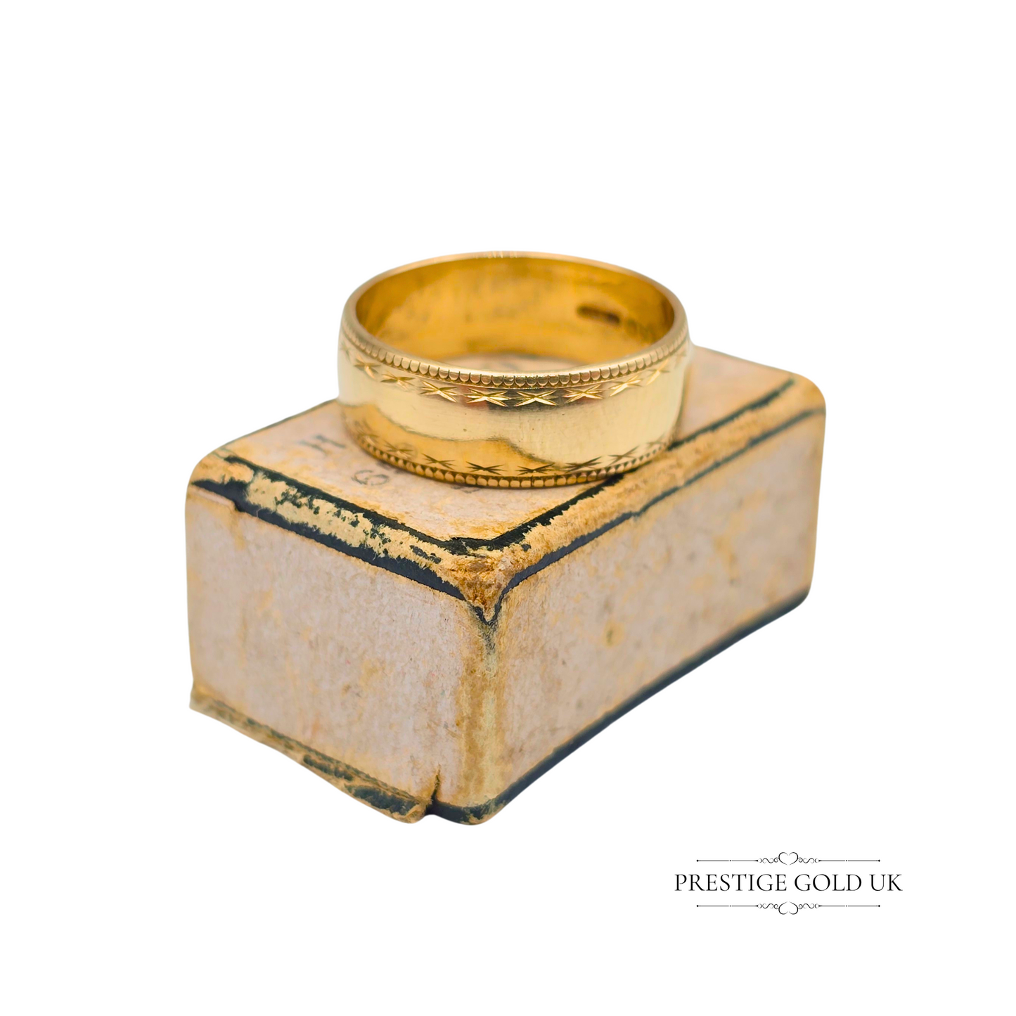 9ct Gold Engraved Wedding Ring, 6mm Wide Band, UK J US 5, Hallmarked London 1992