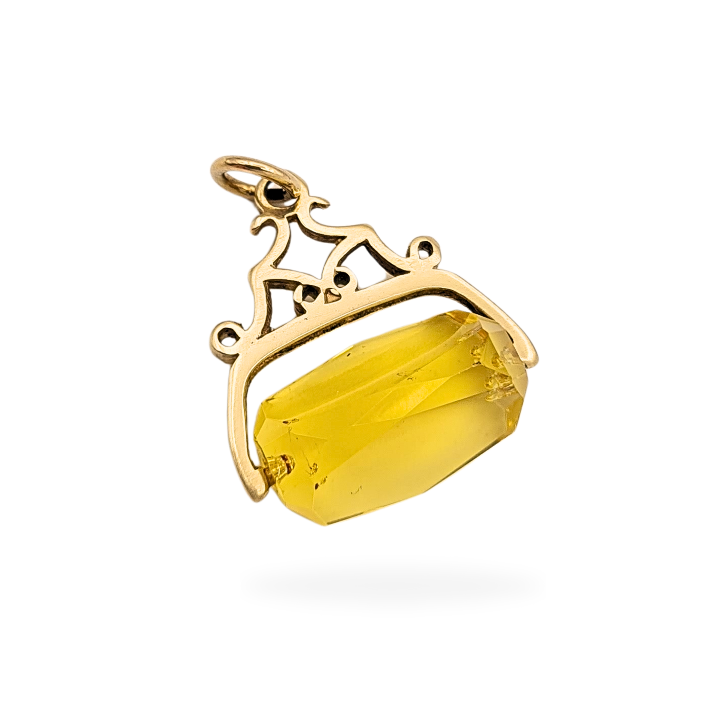 Small 9ct Gold Citrine Spinner Fob Pendant, London 1977