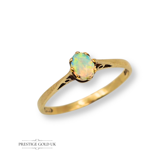 Dainty 9ct Gold White Claw Set Opal Solitaire Ring, Size UK L 1/2 / US 6