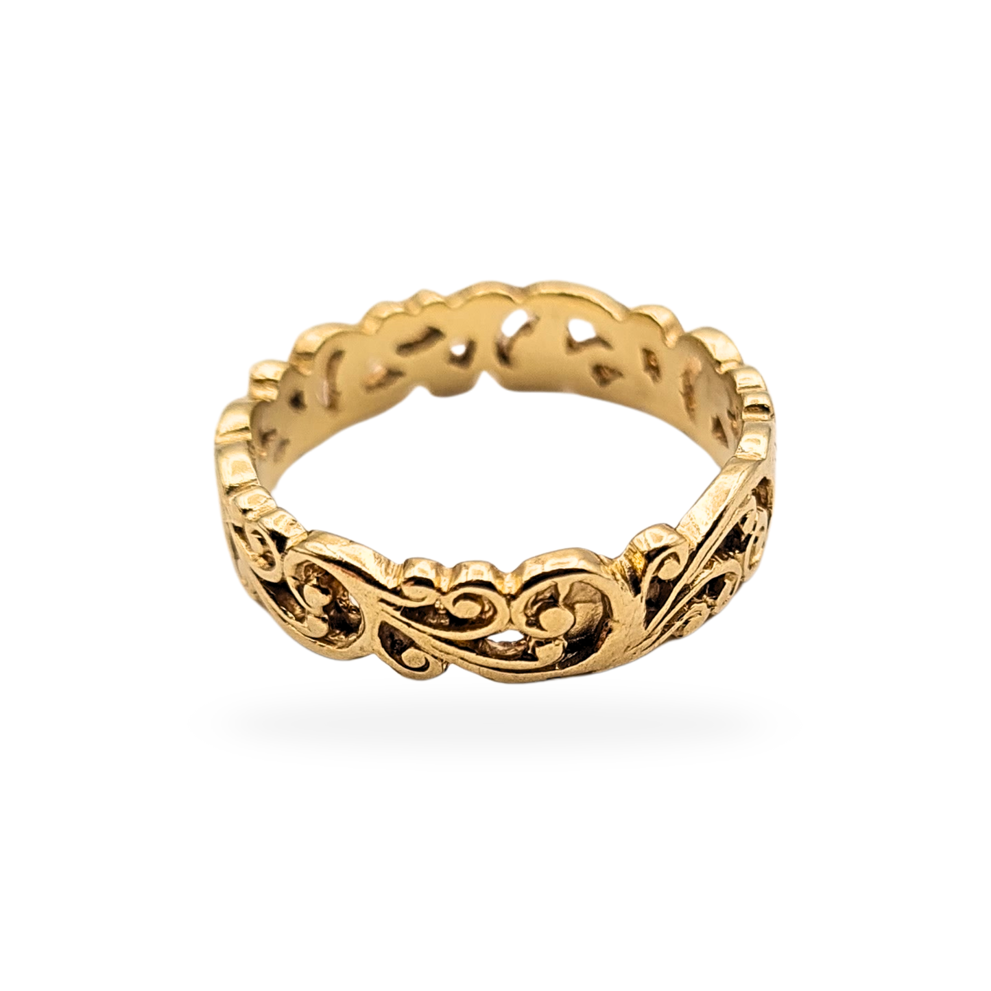 9ct Solid Gold Scroll Ring, UK M US 6 1/4, Fancy Ornate Band