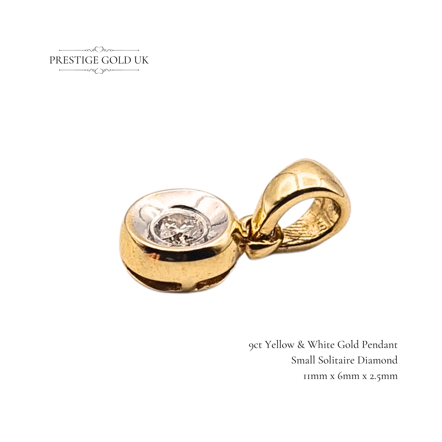 9ct Yellow & White Gold Pendant With Central Round Diamond
