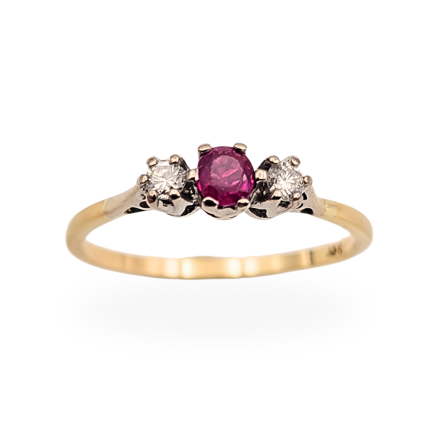 Large Size 9ct Gold Ruby Diamond Ring 3 Stone UK X US 11 1/4