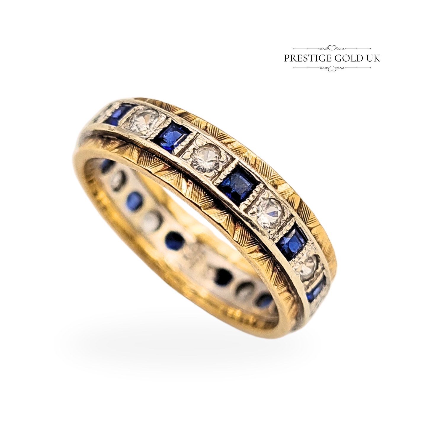 9ct Gold Sapphire & Spinel Eternity Ring  UK O / US 7 1/4, Two-Tone Gold